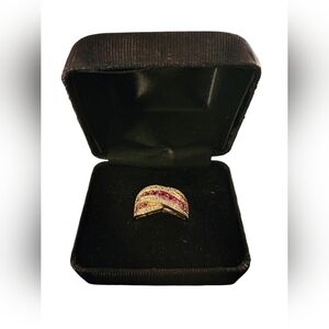 14k Yellow Gold Ruby Diamond Wide Crossover Style Band Ring NWOT